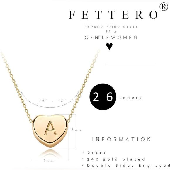 Fettero 14K Gold Plated Initial L Heart Pendant Chain Necklace Handmade NEW - Picture 6 of 7